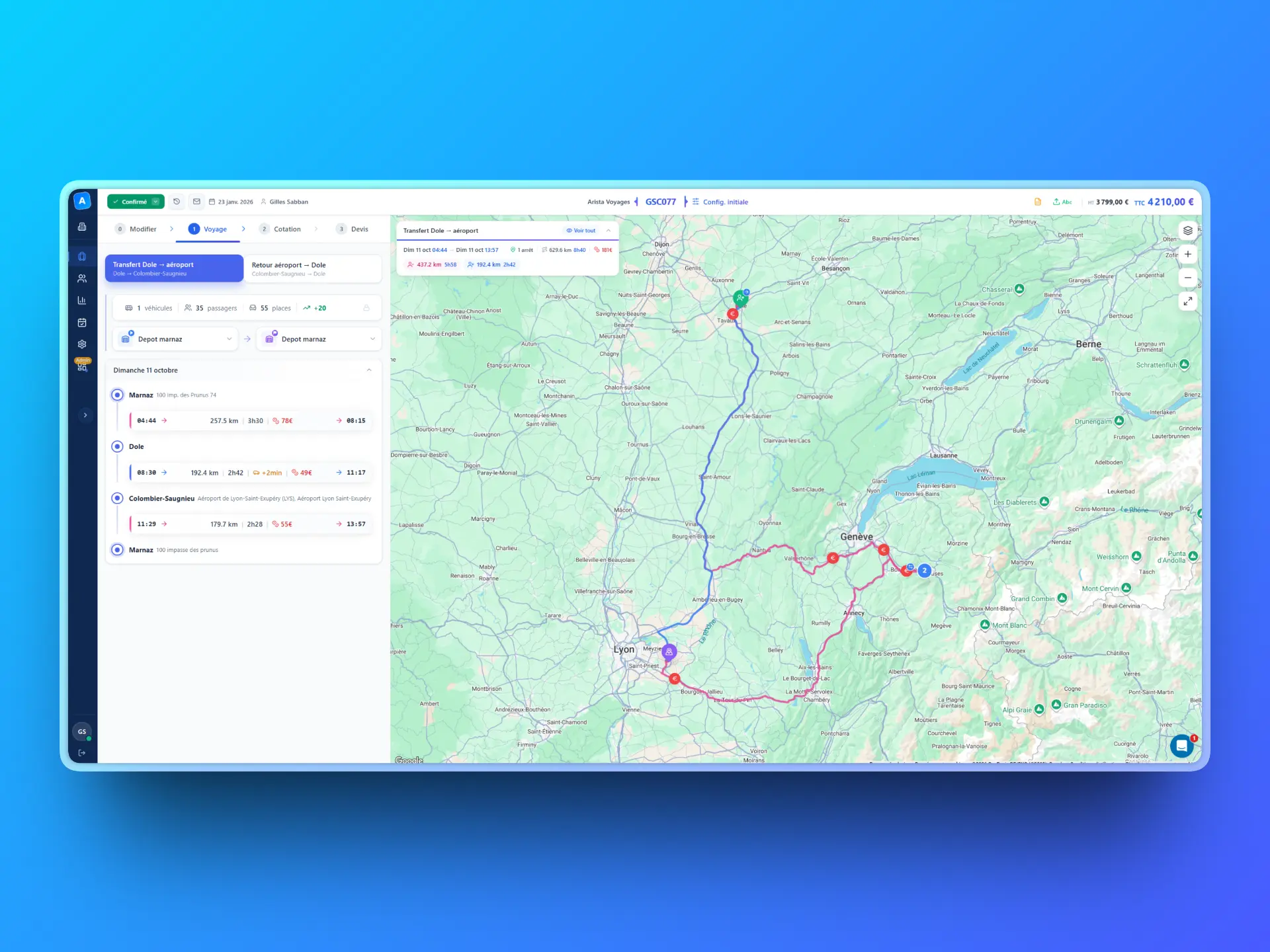 Interface AutoQuote - Onglet Modifier avec l'email client et le formulaire d'édition des missions