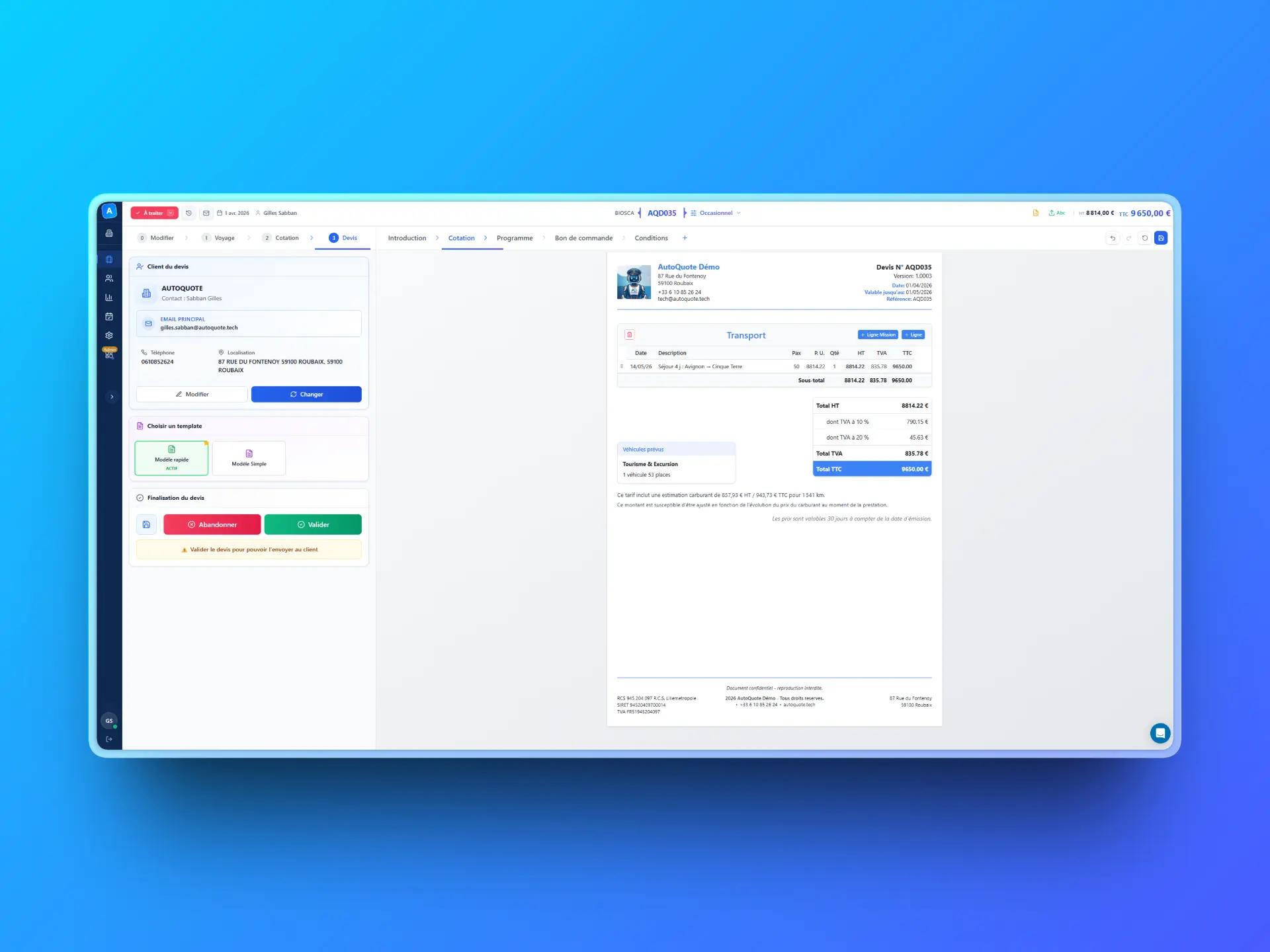 Interface de signature en ligne AutoQuote - Le client consulte, vérifie et signe en quelques clics